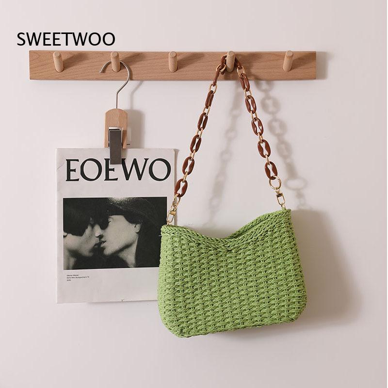 Paper Straw Color - Borsa a tracolla in paglia intrecciata