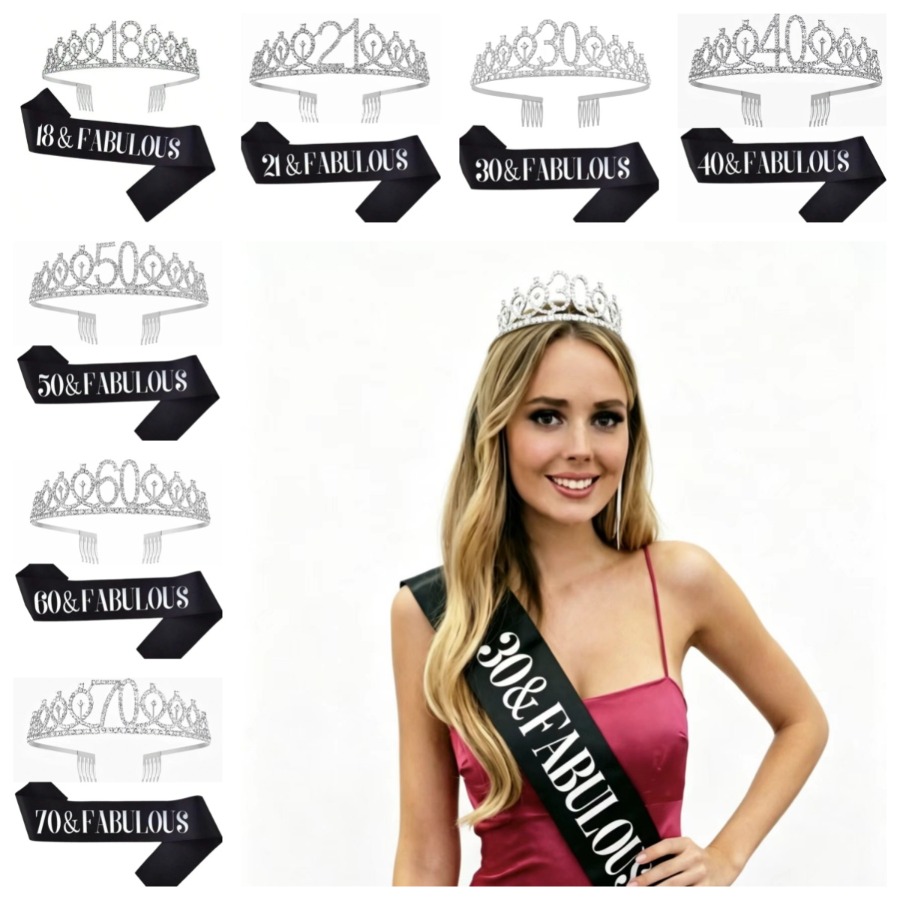 Birthday Sash Glitter - Corona Tiara Glitterata Argentata e Fascia