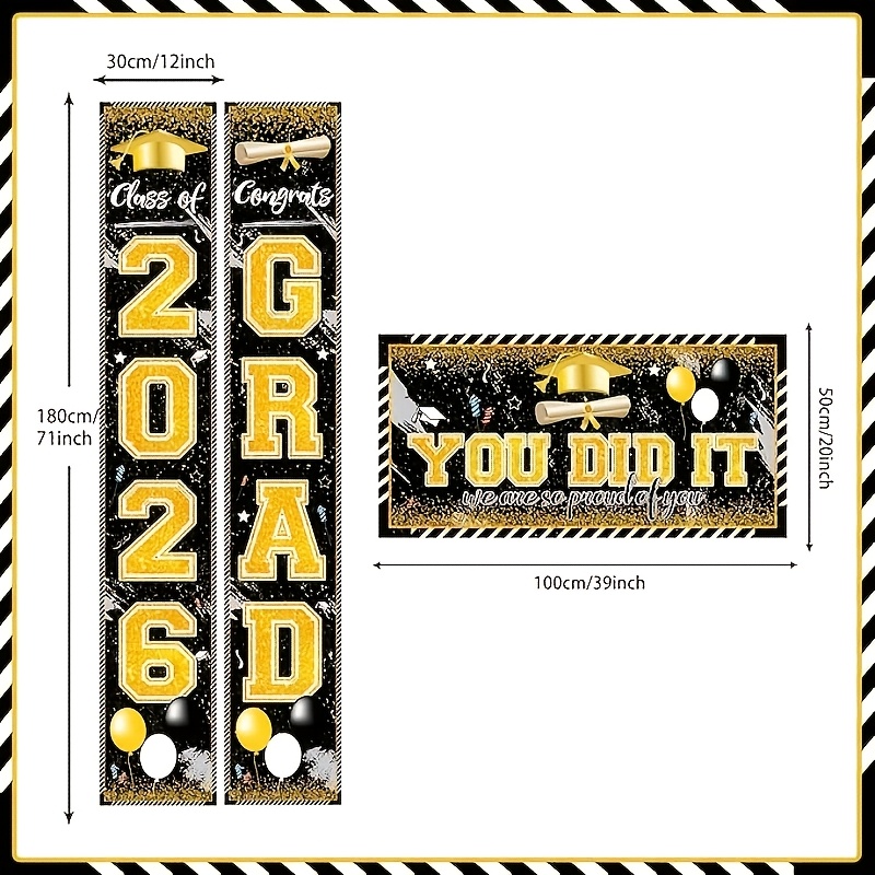 Party Banner Gold - Striscioni di Laurea 2D 3 Pezzi