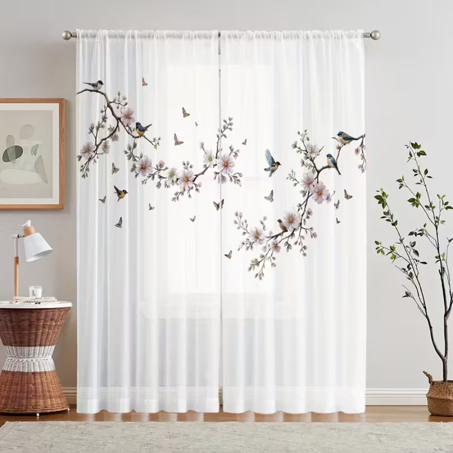 Flower Wall Panel - 2 Pezzi Tende Trasparenti con Stampa