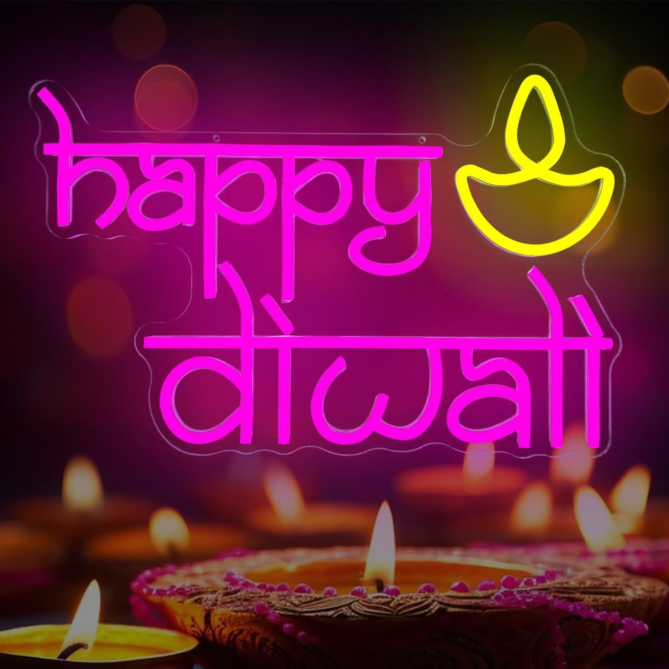 Neon Sign Party - Insegna al Neon 'Happy Diwali' Alimentata
