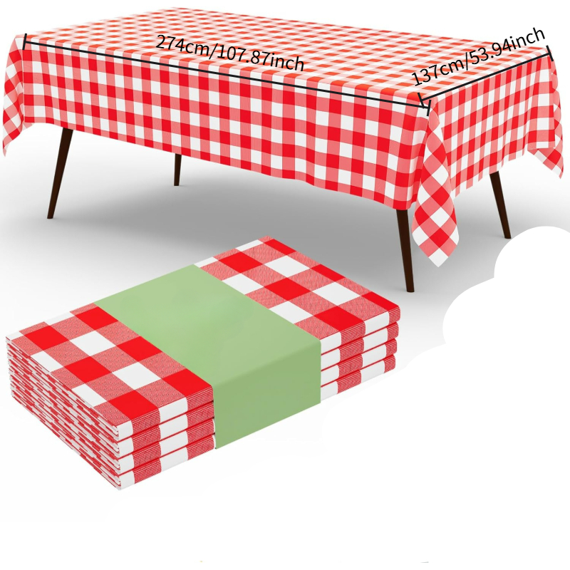 Table Cloth Disposable - Tovaglia Rettangolare a Quadri Rossi e