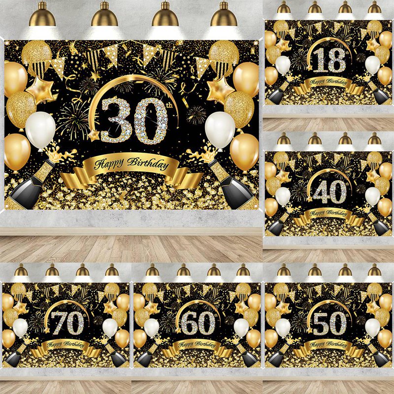 Party Banner Gold - Happy 30th 40th 50th Birthday Banner
