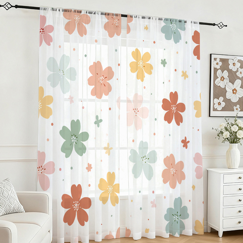 Flower Wall Panel - 2 Pezzi Tende Trasparenti con Stampa